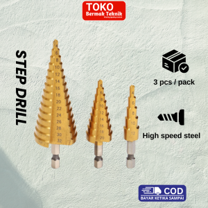 Mata Bor 3 PCS STEP DRILL Dril Mata Bor Pagoda Besi Kerucut Cone Drill