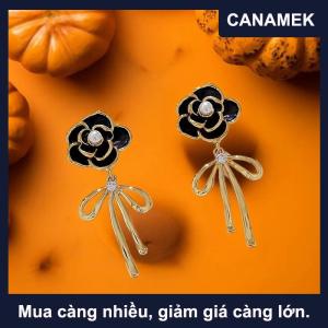 【CANAMEK】 Thời Trang Thanh Lịch Màu Đen Hoa Trà Hoa Bow Mặt Dây Chuyền Stud Bông Tai Cho Phụ Nữ Đồ Trang Sức Phụ Kiện Quà Tặng