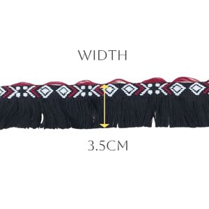 Width 3.5cm Tribal Style Fringe Tassel Ribbon Trim Black Red Embroidery Braid Fabric DIY Craft Sewing Material