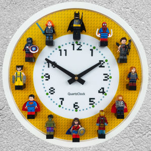 LEGAO Minifigure นาฬิกาติดผนังนาฬิกาแขวนผนังสำหรับตกแต่งผนังนาฬิกาสแกนเสียงเงียบขนาด12นิ้วสำหรับห้องเด็ก