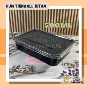 [ISI 25 PCS] RJM Thinwall Food Container Hitam 500ml 750ml 1000ml / Tempat Makan Plastik / Wadah Bekal Makanan Warna Hitam Sekali Pakai / Kotak Makan Persegi Panjang Polos