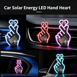 Car Window LED Gesture Light Solar Powered Interior Decor Hand Sign Auto Accessory Night Glow