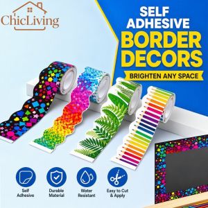 ChicLiving Self Adhesive Wave Border Stickers Classroom Blackboard Bulletin Board Wall Decor Diy Craft Scrapbooking Home Office Decor