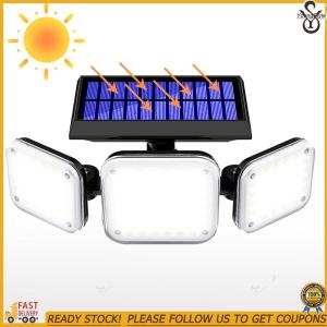 112 LED Super Bright Solar Wall Light IP65 Waterproof 3 Heads Flood Light with 3 Modes 300LM for Yard Street Stadium House
