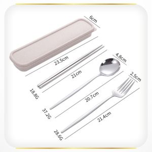 Set Sendok Garpu Sumpit Korean Style 3 in 1 / Mudah Dibawa / Stainless Steel Alat Makan