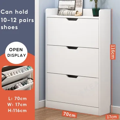 【3 Color】Shoe Rack Organizer Wooden Flip Shoe Cabinet Shoe Storage Box Ultra Thin Flip Bucket Cabinet