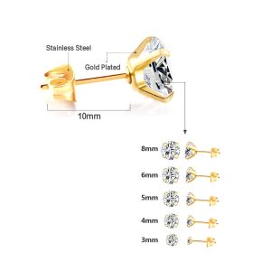 1Pairs/2Pcs Stainless Steel Crystal Studs Earrings For Women Men 4 Prong Tragus Round Clear Cubic Zirconia Ear Jewelry
