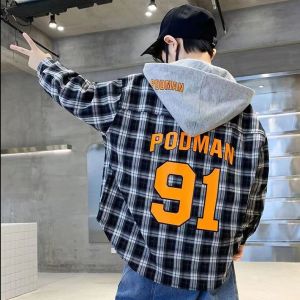 WANDER เสื้อมีฮู้ดเด็กชาย เสื้อโค้ทเด็กญ เสื้อลายสก๊อตแฟชั่นเกาหลี เสื้อแจ็คเก็ตมีฮู้ดแขนยาวทรงหลวมสำหรับเด็ก23728