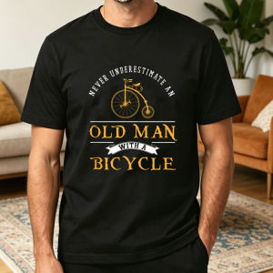 Classic Vintage Cycle Art T Shirt Men Penny Farthing Bike Old Man Cycling Phrase Simple Cotton Street Short Sleeve Tee