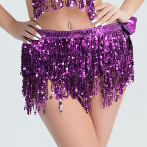 ผ้าพันคอแขนเลื่อมมีพู่ประดับสายคาดเอวสำหรับระบำหน้าท้องกระโปรงเอวสูงเวทีแบบอินเดีย