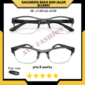 Kacamata DOUBLE LENSA (Normal/Jalan & Plus/Baca Rabun Dekat & Lensa Antiradiasi) Untuk Pria Wanita +1.00 s/d +3.00 Frame SEMI RIMLESS Lensa Hitam Gradasi - DAPAT KOTAK KACAMATA