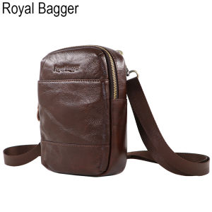 Royal Bagger Genuine Cow Leather Fashion Anti-theft Chest Sling Waist Bag For Men Boys Causal Outdoor Sports Work Handbag Student Mens Multifunction Super Hot Cool Crossbody Shoulder Bags