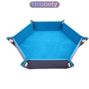Heabety Hộp khay xúc xắc có thể gập lại khay vuông đựng xu hình lục giác gấp bằng da PU trò chơi xúc xắc