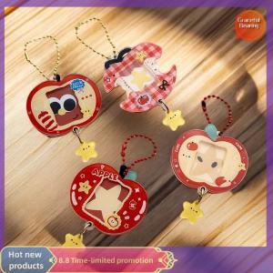 Graceful 1In Photo Card Holder Cartoon Apple Shaped Photo Album Keychain For Bags Acrylic Charm Kpop Idol Photocard Protector Cover