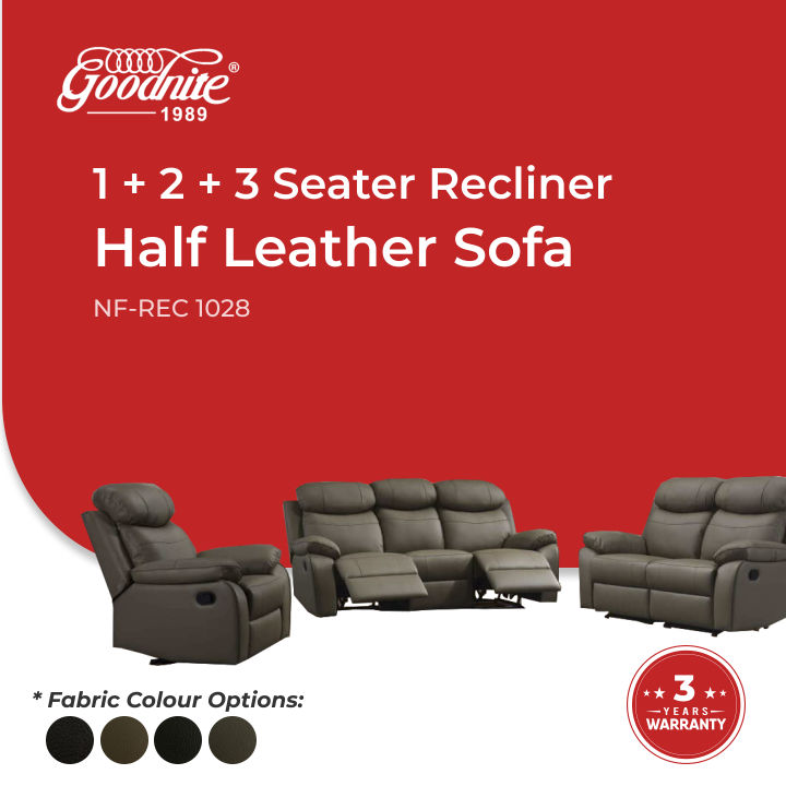 [HALF LEATHER RECLINER SOFA] Goodnite NFREC1028 Cow Leather Recliner