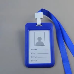 Plastic ID Badge Holder Clear Double Display Sided Anti Scratch Case for ID Photo Card with Neck Strap ID Protector