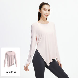 Quần áo tập Yoga lỏng tập thể dục Áo thể thao Áo cánh nữ cổ tập thể dục chạy quần áo thể thao dài tay Femme phòng tập thể dục hàng đầu với lỗ xỏ ngón tay cái