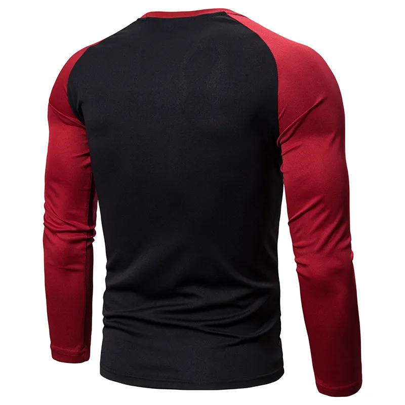 Stylish Men's Color Block T-Shirt, 2025 New Long Sleeve, Slim Fit
