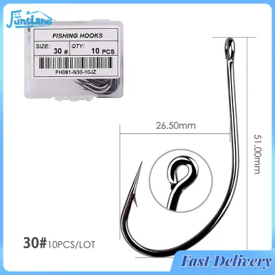 FunsLane 10pcs/50pcs Fishing Hooks High Carbon Stainless Steel Barbed Fishing Hooks With Ring Fishing Tackle Accessories