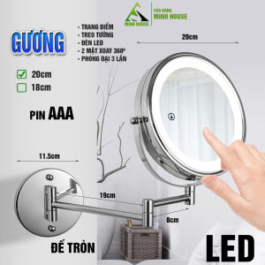 Gương trang điểm đèn LED phóng đại 3 lần xoay 360 độ 2 mặt siêu nét treo tường phòng tắm Khách sạn resort 20cm Minh House