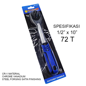 TORA Ratchet Handle Gagang Karet 1/2" x 10" 72T Heavy Duty TPR Handle