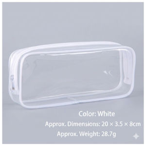 Clear PVC Zipper Pencil Bag Toiletries Exam Pen Pouch Case Travel Luggage Makeup Cosmetic Black White