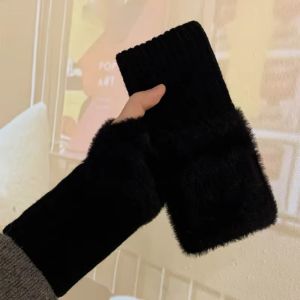 MUNCHX Mềm mại Găng tay nửa ngón Màu sắc đồng nhất Lông cừu Găng tay không ngón Sang trọng Găng tay len mềm mại Mùa thu mùa đông