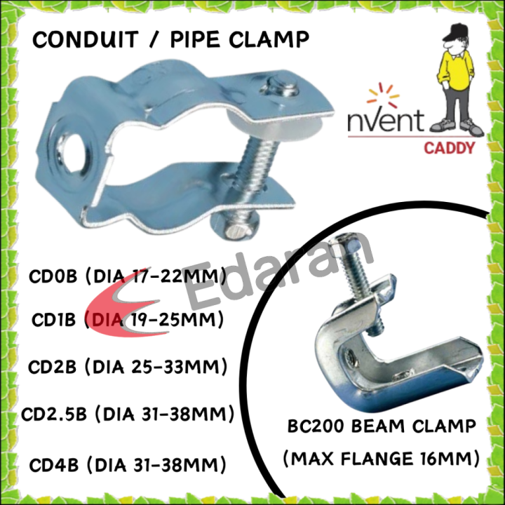 CADDY BEAM CLAMP (BC200) AND CONDUIT / PIPE CLAMP CD0B , CD1B , CD2B