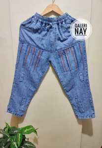 Celana jeans wanita celana bordir zigzag celana jeans fashion celana baggy jeans jumbo XXL lebar