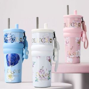 VALUEPULSE นержักรส ถ้วยสุญญากาศ ฉนวนหรือการระบายความร้อน 710มล. แก้วเก็บความร้อน น่ารัก พร้อมเชือกยก ขวดน้ำร้อน สำหรับเด็กนักเรียน