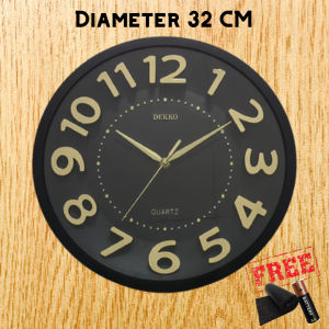 JAM DINDING MEWAH ANGKA TIMBUL JELAS PUTIH EMAS WHITE GOLD DIAMETER 32CM DEKKO 1212