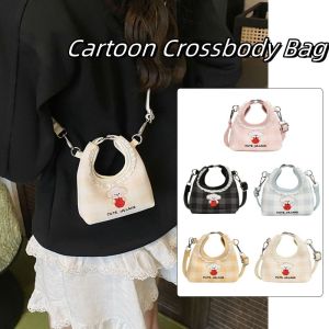 THOMA การ์ตูน กระเป๋าสะพายสุนัข ตาราง งานปัก กระเป๋าถือ Crescent ง่าย ผ้าสีพื้น กระเป๋าสะพายข้าง PU คุณผู้หญิง