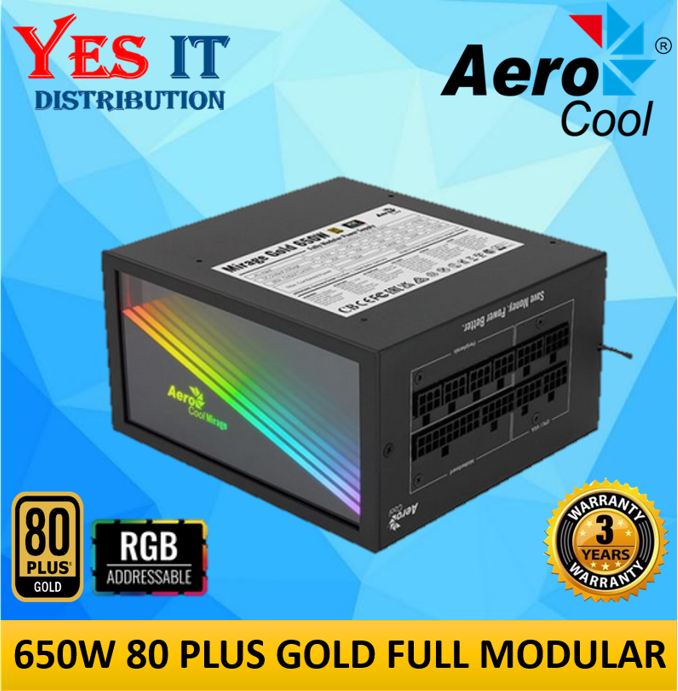 AEROCOOL MIRAGE 650W / 750W RGB 80 PLUS GOLD FULL MODULAR POWER SUPPLY ...