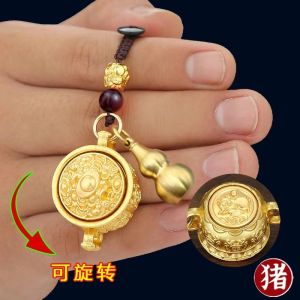 已开光 招财 沙金聚宝盆转转钥匙扣十二生肖挂件挂饰招财手把礼物 Fortune Saragin Cornucopus Circle Key Chain 12 Zodiac Pendant Hanging Decoration Fortune Hand Handle Gift