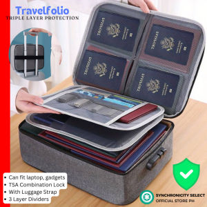 Travelfolio | Combination Locked Portable Bag w Luggage Strap Water Resistant | for Passport Gadget