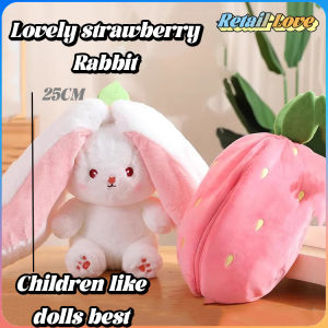 25CM Cute long ear rabbit plush toy strawberry carrot bag into rabbit plush nap pillow childs birthday gift