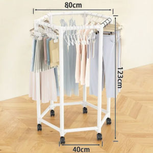360° Rotating Clothes Drying Rack With Wheels Thickened Metal Drying Rack 6-Corner Hanging Clothes Hanger Organizer Movable Multi-functional Rack Heavy Duty For Indoor Outdoor Laundry Room Balcony Bedroom