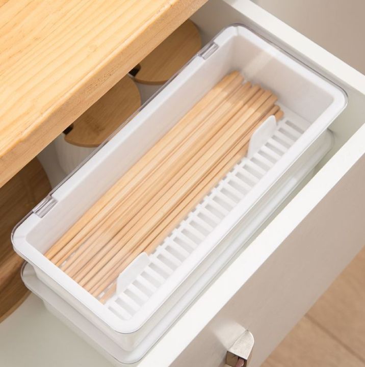 [READY STOCK] Cutlery Or Utensil Storage Box With Lid and Drainer Lazada