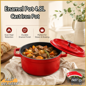 [SG Ready Stock] Enamel Pot Cast iron Pot Household Soup Pot 24cm Uncoated Pot Multifunctional Kitchen Cooker