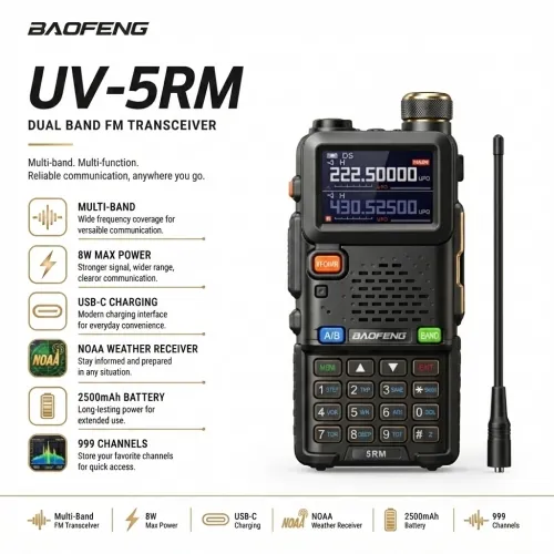 BAOFENG UV5RM Multi-Band NOAA Weather 8W Walkie Talkie