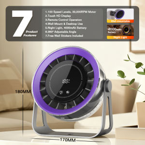Dreepor 2 in 1 Wall-mounted Desktop Fan Mini Fan High Speed Fan 100 Speeds LED Digital Display Adjustable Turbo Fan Table Fan Electric Fan for Bedroom Kitchen Offices