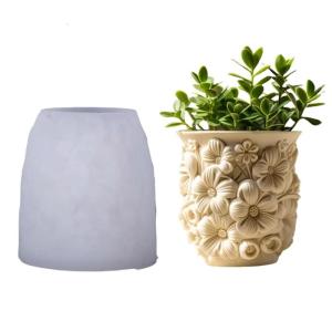Reusable Silicone Planter Mold Storage Flower Pot Casting Tool For Crafting Resin Concrete Floral Pattern
