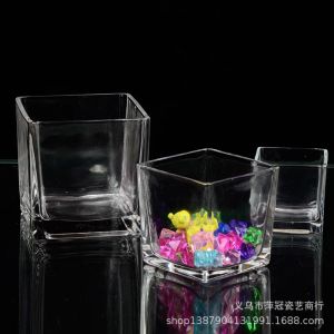 Micro Landscape Container Decoration Transparent Square Succulent Flower Pot Glass Hydroponics Container Square Vat Vase Glass Bottle