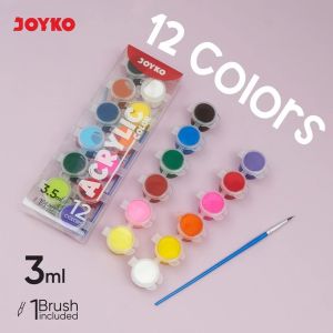 JOYKO Acrylic Color ACC-6 Cat Akrilik 3ml Set 12/24 Warna Include Brush