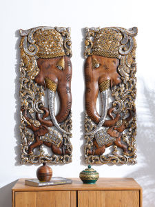 แผ่นไม้แกะสลักติดผนัง ลายช้าง ติดกระจก แผ่นไม้ลายช้าง ไม้ฉลุติดผนัง ของตกแต่งฝาผนัง ตกแต่งบ้าน โรงแรมคลับเฮ้าส์ วัด บ้าน