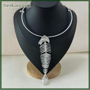 tuokaiguoji Novelty Design Alloy Big Fish Bone Pendant Choker Necklace For Women Fashion Exaggerated Necklace Jewelry Accessories Gift