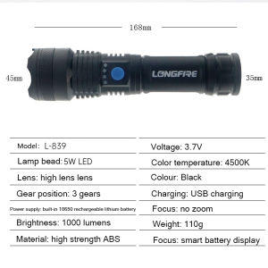 New Super Bright LED Tactical Flashlight with 18650 Lithium Battery Waterproof 5 Lighting Modes Long Shot 15000M Portable USB Mini Light for Camping & Outdoor Activities