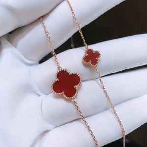 Montagne Jewelry Four Leaf Clover 18k Pure Yellow Gold Bracelet Single Flower Design Fine Jewellery Natural 15mm Red Chalcedony Bracelet Adjustable Size Elegant Bangle