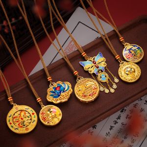 NEEUJ ผีเสื้อ สร้อยคอสไตล์จีน กลวง ปลา สร้อยคอโซ่คอ ของประดับตกแต่ง สร้อยคอ สร้อยคอจี้ดอกไม้ งานแต่งงาน