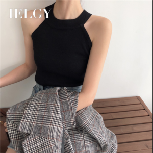 IELGY Yếm Trong Phụ Nữ Slim Giảm Béo Không Tay Dệt Kim Halterneck Áo Không Dây